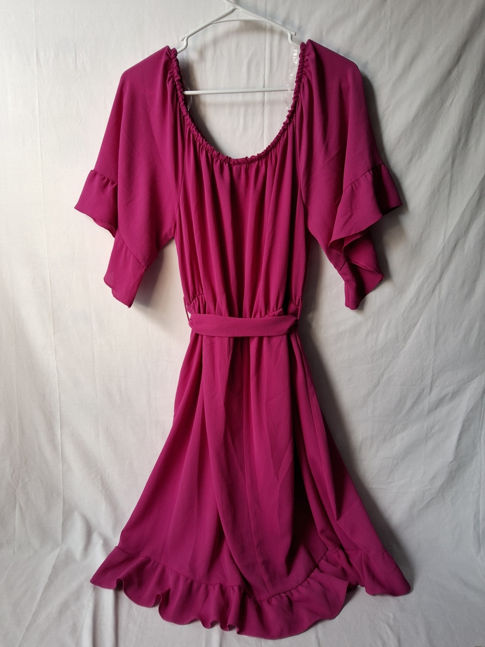 Fuchsia Tie-Waist Midi Dress with Ruffle Hem - Picture 3 of 3